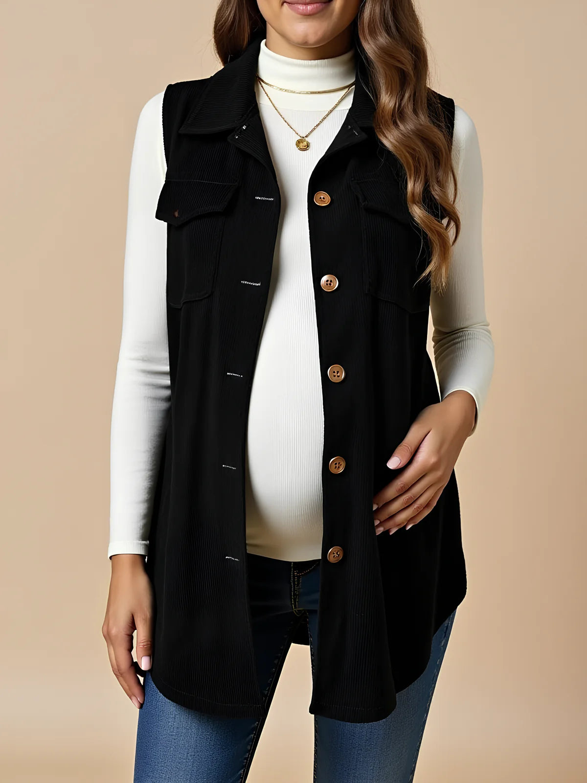 Corduroy Button Maternity Vest