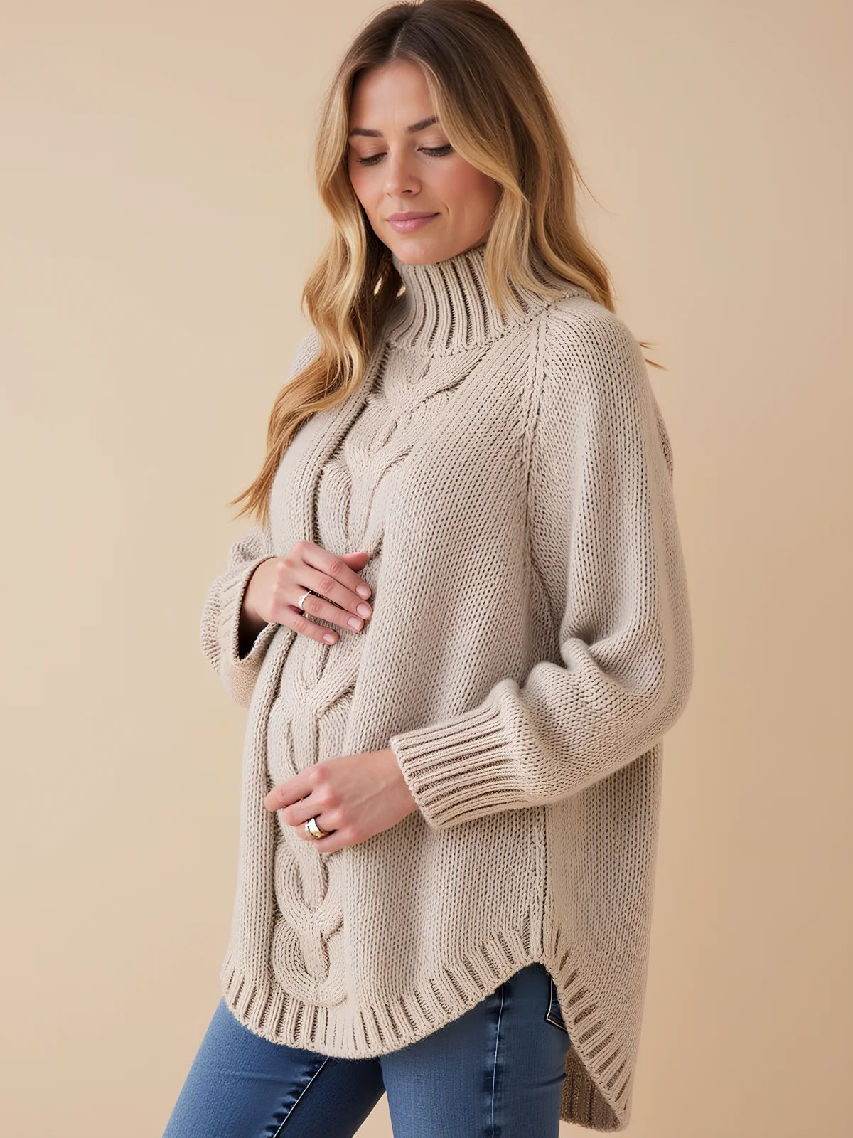Warm High-Neck Maternity Sweater