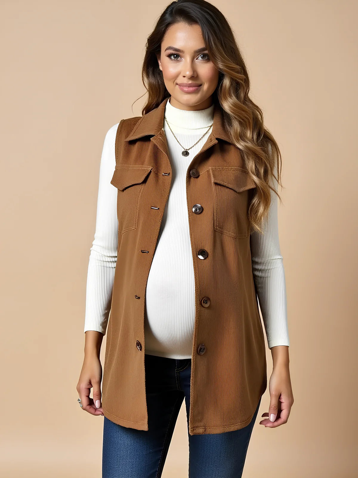 Corduroy Button Maternity Vest
