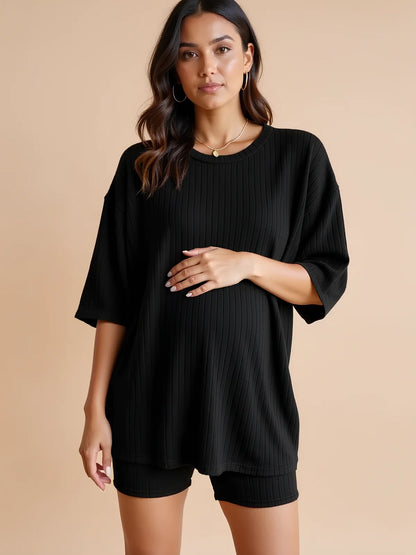 Gentle Maternity Knit Shorts Set